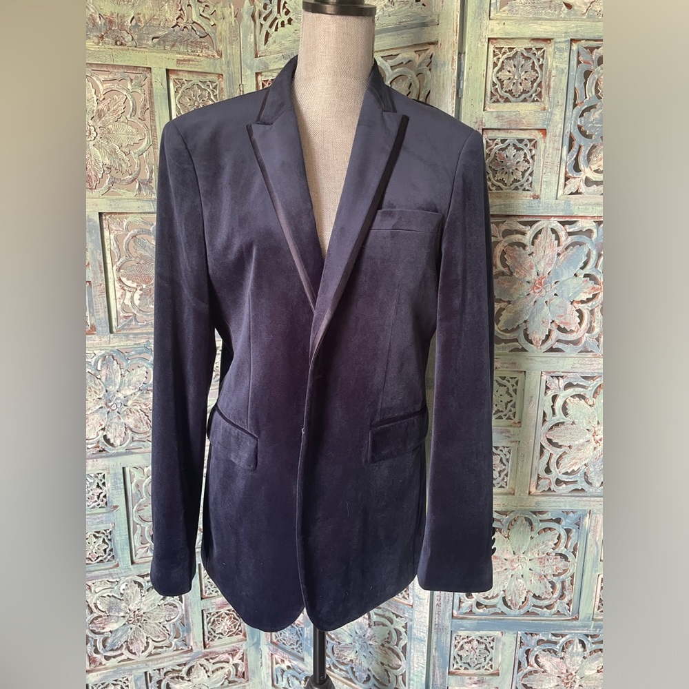Egara Men’s Navy Velvet Smoking Jacket 38R - Picture 9 of 9